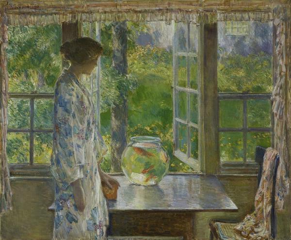 Childe Hassam, American, 1859–1935.  Bowl of Goldfish, 1912.  Oil on canvas 25 1/8 x 30 1/4 inches (63.80 x 76.83 cm) David Owsley Museum of Art, Ball State University Frank C.  Ball Collection, Gift of the Ball Brothers Foundation; 1995.035.073 © Ball State University Museum of Art/Photography by Steve Talley