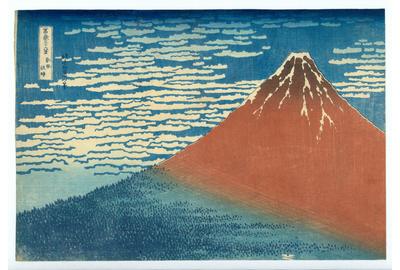 Katsushika Hokusai (1760–1849), Clearing weather, South wind (Gaifu kaisei) (also known as Red Fuji), color woodblock print.  