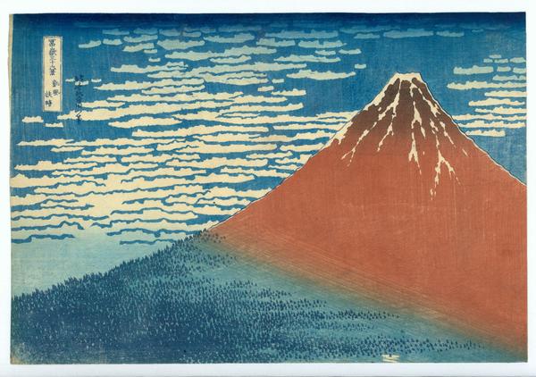 Katsushika Hokusai (1760–1849), Clearing weather, South wind (Gaifu kaisei) (also known as Red Fuji), color woodblock print.  