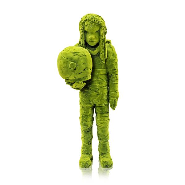 Kim Simonsson, Moss Astronaut Holding Helmet, 2017 Stoneware, nylon fibre 35.50h x 19.50w x 15.70d in