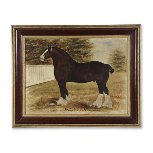 Oil on canvas painting of a horse by the Canadian photographer and painter J.  J.  Kenyon (Oxford County, 1862-1937), 23 ½ inches by 17 ½ inches (sight) (est.  CA$4,000-$6,000).