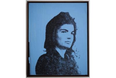 Andy Warhol, "Blue Jackie," 1964.  Acrylic and silkscreen ink on linen, approx.  20 x 16 in.