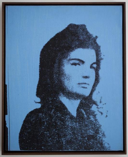 Andy Warhol, "Blue Jackie," 1964.  Acrylic and silkscreen ink on linen, approx.  20 x 16 in.