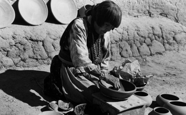 Laura Gilpin, Maria Martinez Making Pottery, 1959; Gelatin silver print, 10 3/4 x 14 1/2 in.; Eugene B.  Adkins Collection at Philbrook Museum of Art, Tulsa, and Fred Jones Jr.  Museum of Art, University of Oklahoma, Norman; © 1979 Amon Carter Museum of American Art, Fort Worth, Texas, L2007.0788