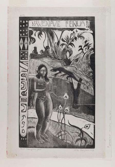 Paul Gauguin,Noa Noa (Fragrance),woodcut printed in black on China paper, sheet: 16 1/4 x 10 in, Gift of Mrs.  Henry Tomlinson Curtiss (Mina Kirstein, class of 1918), Smith College Museum of Art, Northampton, Massachusetts.