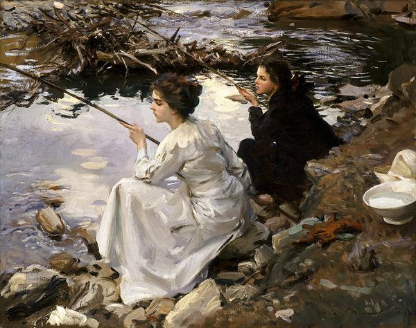 John Singer Sargent (American, born in Italy, 1856–1925), Two Girls Fishing, 1912, oil on canvas, 22 x 28 1/4 in., Cincinnati Art Museum, Cincinnati, Ohio.  John J.  Emery Fund, 1918.39, Photograph courtesy of Bridgeman Images