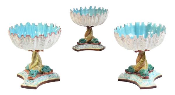 19th century Royal Worcester urchin and dolphin compotes that sold for an impressive $10,115 setting an new auction record for this form.