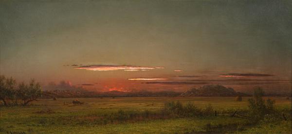 Martin Johnson Heade, New Jersey Salt Marsh, ca.  1875 - 1885, oil on canvas, 17 × 36 1/4 in.  Brandywine River Museum of Art.  Richard M.  Scaife Bequest, 2015