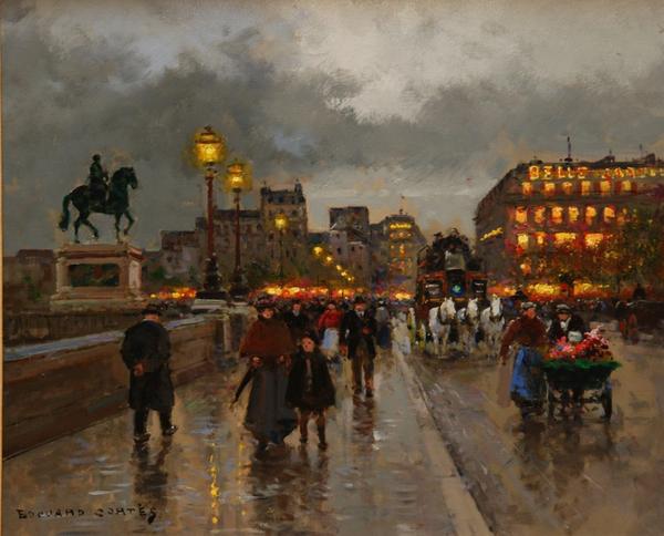 Oil on canvas, Parisian street scene by French artist Edouard Cortes (est.  $30,000-$40,000).