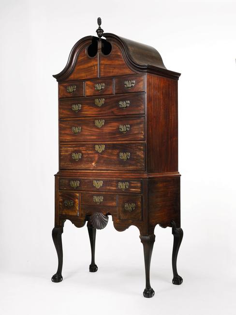 The Exceptional Arnold-Wicks Family Queen Anne Shell-Carved and Figured Mahogany High Chest of Drawers with Open Talons, Made by John Townsend, Newport, Rhode Island, Dated 1756.  Est.  $2/3 million.