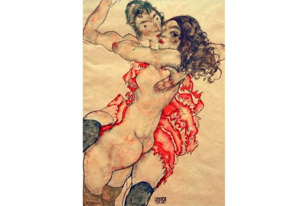 Egon Schiele (1890-1918) Two Girls Embracing (Friends), 1915 Gouache, watercolour and pencil 48 x 32.7 cm Museum of Fine Arts, Budapest 