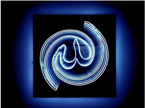 Nasser Al Salem, God is Alive, He Shall Not Die (blue), 2012 Neon in infinity box.  Los Angeles County Museum of Art.  Purchased with funds by the Al-Ammar Family 