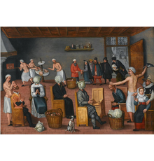 Jan van Wechelen, The Legend of the baker of Eeklo, circa 1570-1580, oil on wooden panel, 74 x 103 cm.  Courtesy of Colnaghi