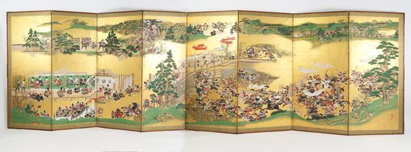 A Fine Japanese Eight Panel Painted Paper Screen dating from the Edo Period