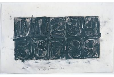 Jasper Johns, "0-9," 1960; Graphite and wash on paper, 8 x 13 inches