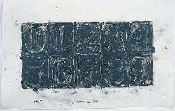 Jasper Johns, "0-9," 1960; Graphite and wash on paper, 8 x 13 inches