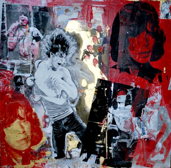 Steve Joester, Mick Jagger, 36 x 36, silk screen and mixed media, 2013