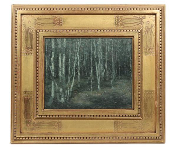 Oil on board titled Stand of Birch Trees by John F.  Carlson (1874/5-1945).