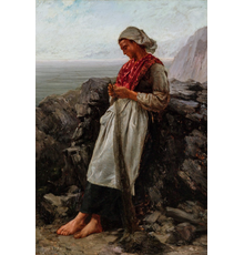 Lot 45 – Jules Breton (French, 1827-1906), Mending the Nets, oil on canvas, signed lower left "Jules Breton", 26 1/4 x 18 inches, estimate: $30,000-50,000.