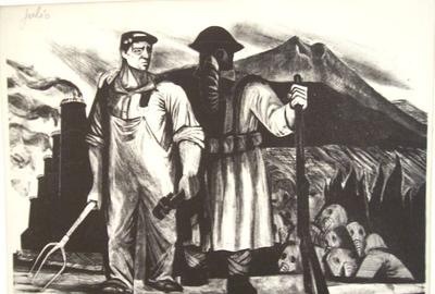 Julio Girona, Farmer and Soldier, about 1940, lithograph, 9 x 12 inches.