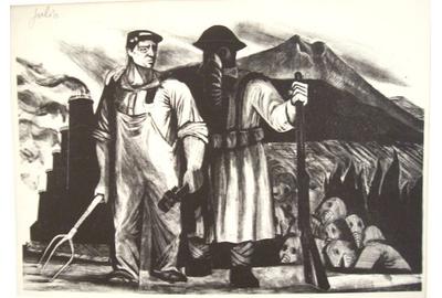 Julio Girona, Farmer and Soldier, about 1940, lithograph, 9 x 12 inches.