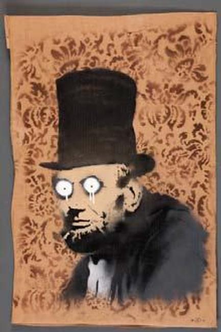 Banksy's “Abe Lincoln” is being offered at Neal Auction Company on July 13, 2013 as lot 353 with an auction estimate of $30,000 to $50,000.