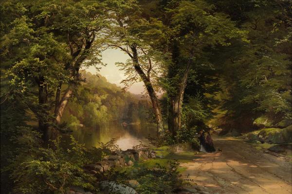 Thomas Moran, (1837-1926) Two Women in the Woods, 1870.  Oil on canvas, 20 x 30 in.  (50.8 x 76.2 cm.) Orton P.  Jackson Fund in memory of Emily Penrose Jackson, 2015.19