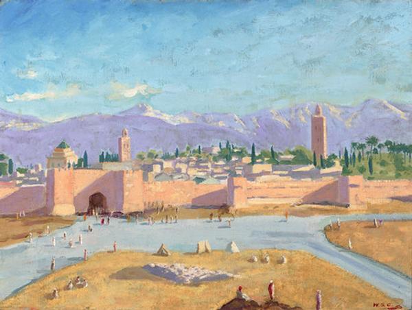 "The Tower of Katoubia Mosque" painted by Winston Churchill and given by him to president Franklin D.  Roosevelt to commemorate the pair's trip to Marrakech following the 1943 Casablanca Conference.