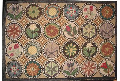 Compasses, floral in circles, rug, Maine, 