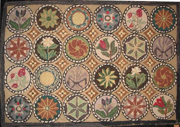 Compasses, floral in circles, rug, Maine, 