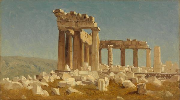 Sanford Robinson Gifford, Study of the Parthenon, oil on canvas, 1869.  Sold June 9, 2016 for $269,000.  (Pre-sale estimate: $20,000 to $30,000)