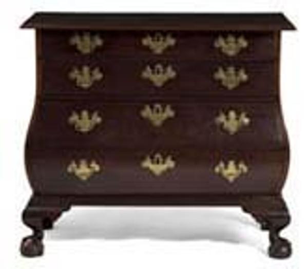 A magnificent bombé chest is on view at Historic New England’s Quincy House in Quincy, Massachusetts.