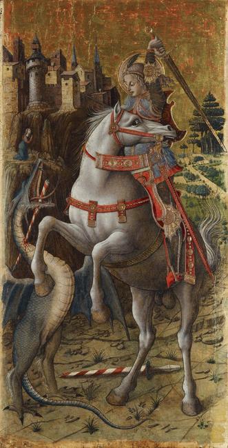 Carlo Crivelli, Saint George Slaying the Dragon, 1470, gold and tempera on panel, Isabella Stewart Gardner Museum, Boston 