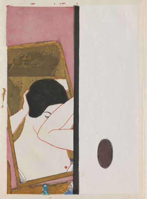  Onchi Kōshirō; “Mirror”, c.1930; color woodblock print with mica, gofun, and embossing; Saint Louis Art Museum, The Margaret and Irvin Dagen Fund for Modern and Contemporary Japanese Prints in honor of Steven Owyoung 66:2016 