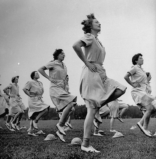 Marie Hansen, Calisthenics (WAACs), 1942.  Published.  Vintage Print.  10 ¾ x 10½ inches.  © LIFE Picture Collection, Meredith Corporation