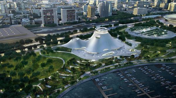 Rendering for the Lucas Museum of Narrative Art on Chicago's lakefront.