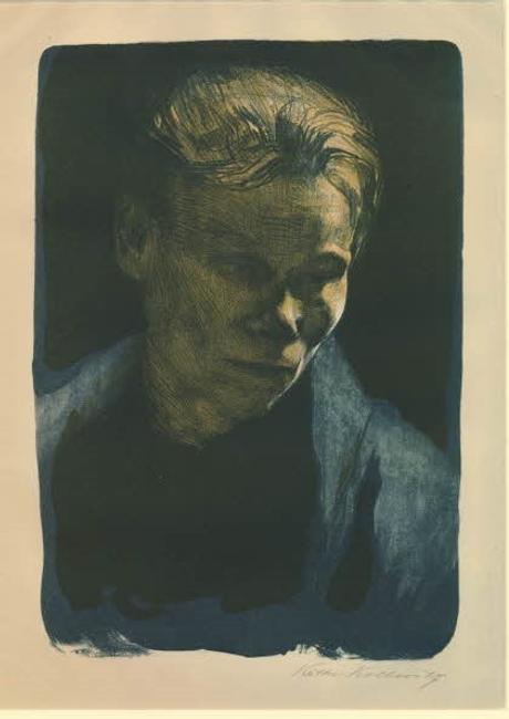 Käthe Kollwitz (1867-1945), Half-length of working woman in blue shawl, (1903), Lithograph © The Trustees of the British Museum 