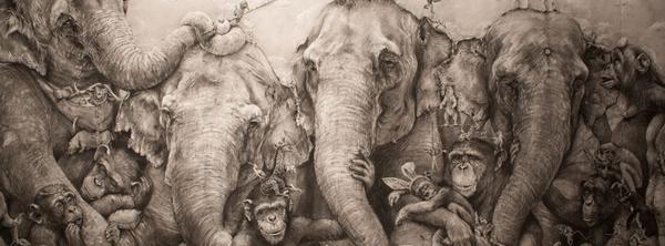 Adonna Khare’s massive 40-foot-long pencil drawing, Elephants (2012)