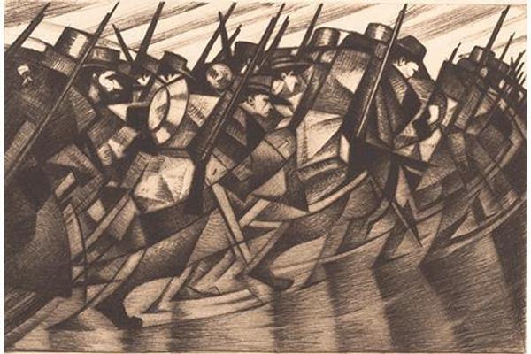 Christopher Richard Wynne Nevinson (British, 1889-1946).  Returning to the Trenches (detail), 1916.  Drypoint, plate: 6 x 8 1/16 in.  (15.2 x 20.4 cm); sheet: 8 3/8 x 11 in.  (21.3 x 28 cm).  The Metropolitan Museum of Art, New York, Rogers Fund, 1968 (68.510.3)