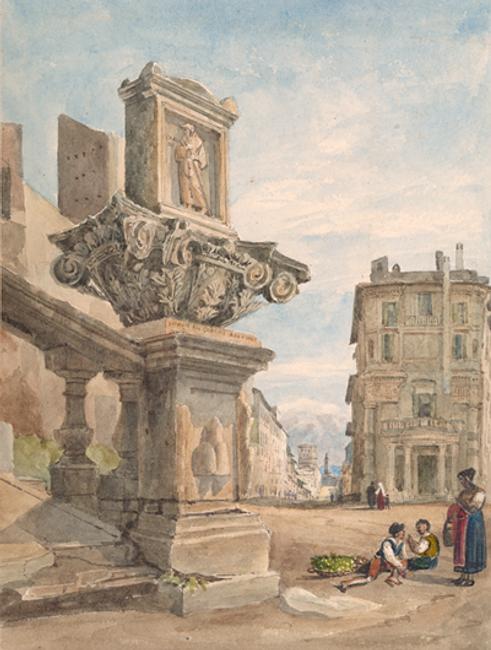 Thomas Hartley Cromek (1809–1873), The Via Sistina and the Palazzo Zuccaro from the Trinità dei Monti.  Gift of the Fellows.  The Morgan Library & Museum.