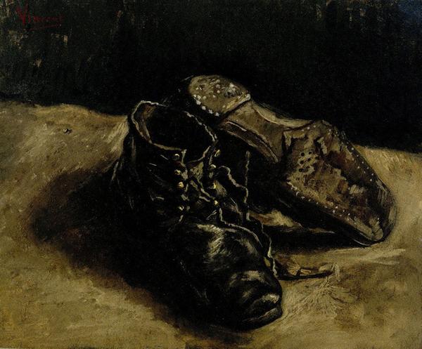 Vincent Van Gogh, A Pair of Shoes, One shoe upside down, 1887, oil on canvas, Private Collection