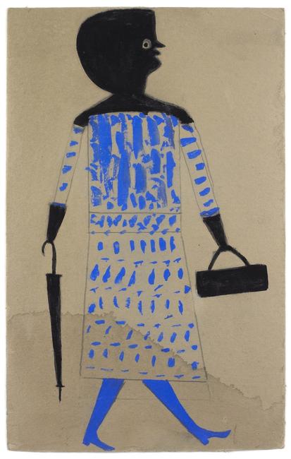 Bill Traylor, Woman with Handbag and Umbrella