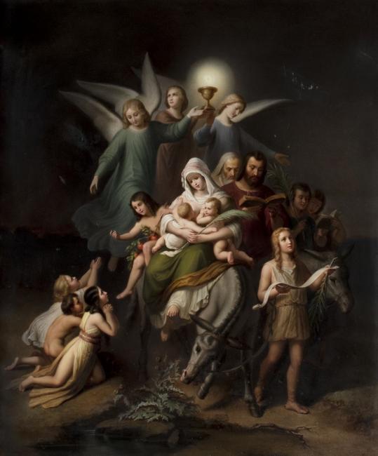 Large, late 19th century Berlin K.P.M.  porcelain plaque titled The Flight into Egypt, 36 ½ inches by 32 ½ inches (framed), from the estate of the late actor Peter Falk (est.  $10,000-$15,000).