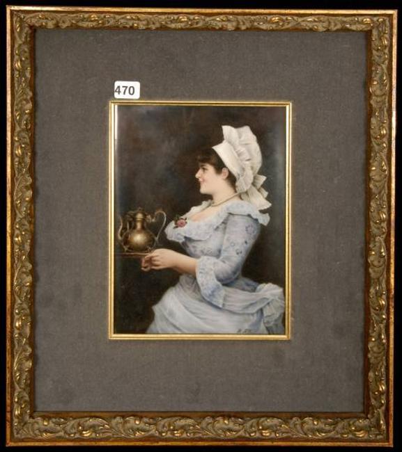 This marked KPM porcelain plaque, 9 inches by 6 1/2 inches (minus frame) will be sold Nov.  8-9 in Missouri.