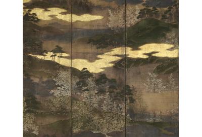 Artist unknown, Mount Yoshino (detail); Momoyama period, 16th century; H.  57 × W.  128 in.  (147.0 × 326.0 cm).  