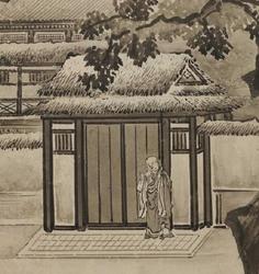 Kano Sansetsu, A Visit to Li Ning’s Secluded Dwelling and Wang Ziyou Visiting Dai Andao (detail), Japanese, Edo period, mid-17th century.  Pair of six-panel folding screens; ink and gold on paper.  Promised gift of Robert S.  and Betsy G.  Feinberg, TL41799.12.