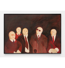 Katie van Scherpenberg b.  1940 The Executives, 1976 Signed & dated on reverse Tempera and oil on canvas 98 x 143.5 cms 38 5/8 x 56 1/2 inches