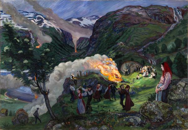 Nikolai Astrup, Midsummer Eve Bonfire, Before 1915, Oil on canvas, 136 x 196 cm, The Savings Bank Foundation DNB/The Astrup Collection/KODE Art Museums of Bergen.  Photo © Dag Fosse/KODE