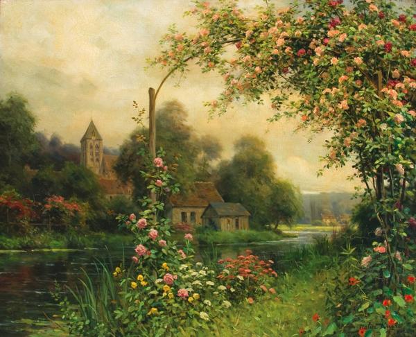 This beautiful river scene with flowers by the French-born American landscape artist Louis Aston Knight (1873-1948) will be sold at auction October 29th.