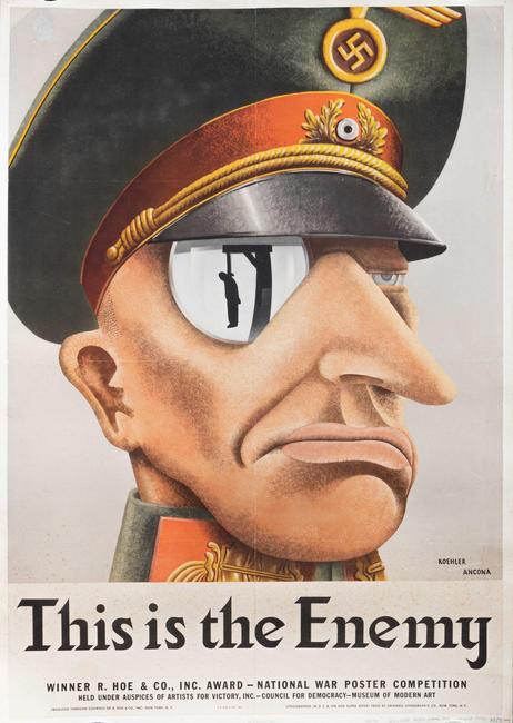 American World War II poster titled This Is the Enemy, with artwork by Karl Koehler (1913-2000) and Victor Ancona (1912-1998), 34 inches by 24 inches (estimate: $2,000-$3,000).